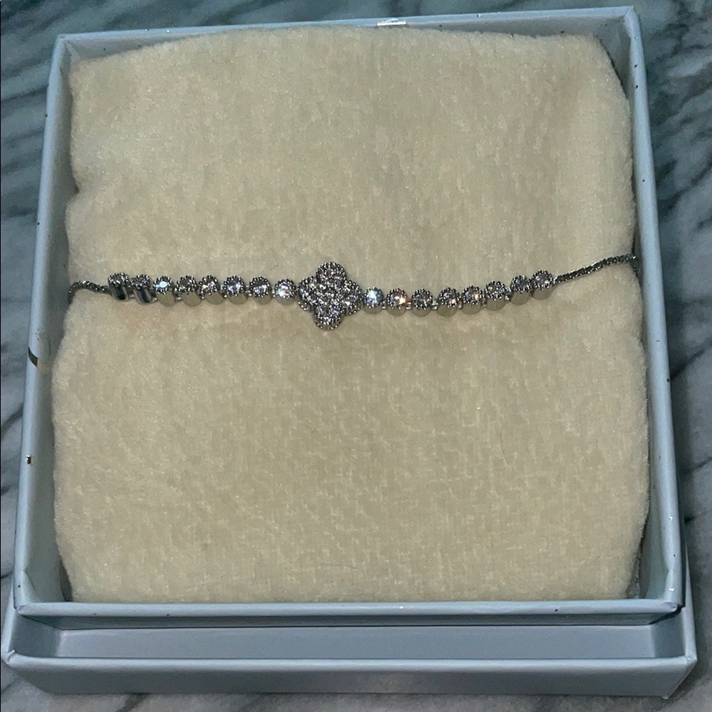 Dazzling Silver Clover Bracelet with Crystal Accents
